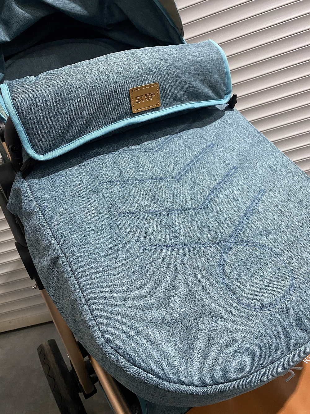 Коляска-трансформер Sweet Kids 608 3в1 Синий текстиль на золотой раме