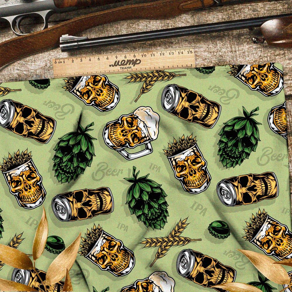 Ткань бифлекс съедобные черепа на зелёном фоне