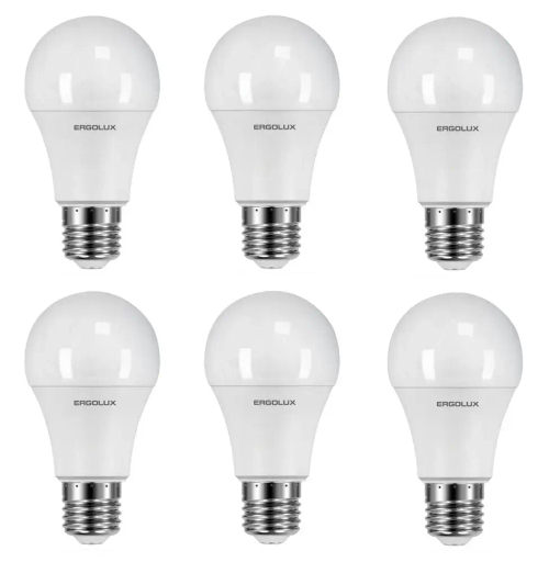 Ergolux Лампа LED-A60-11W-E27-6K, ЛОН, дневной свет, 6 шт
