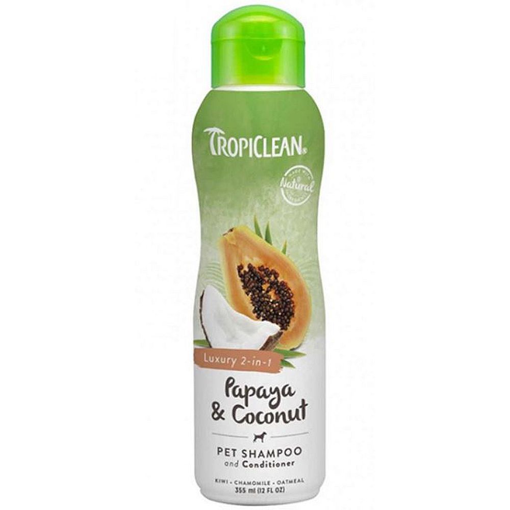 Шампунь-кондиционер Tropiclean "Папайя и кокос" 2в1 для собак и кошек, флакон 355мл.