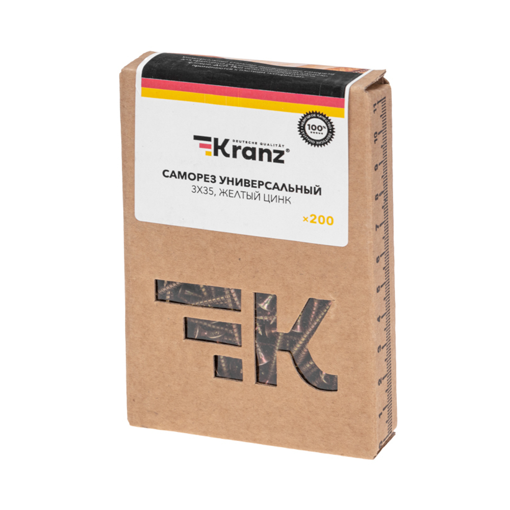 САМОРЕЗ УНИВЕРС.KRANZ 3Х35, ЖЕЛТ.ЦИНК, КОРОБ (200 ШТ./УП.)