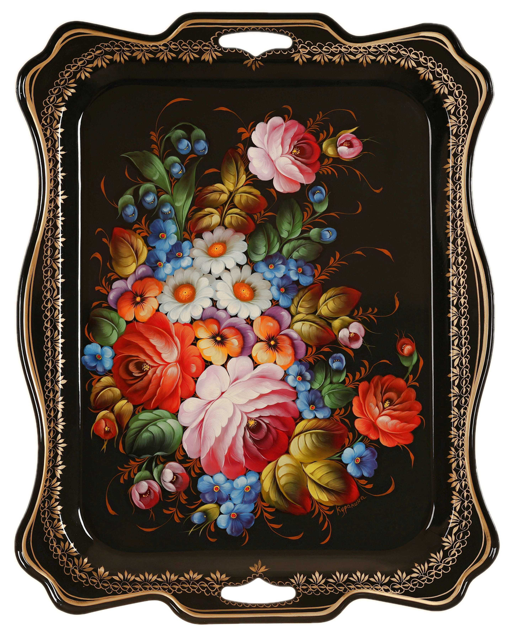 Жостовский поднос декоративный, размер 48х39 см (A23), металлический