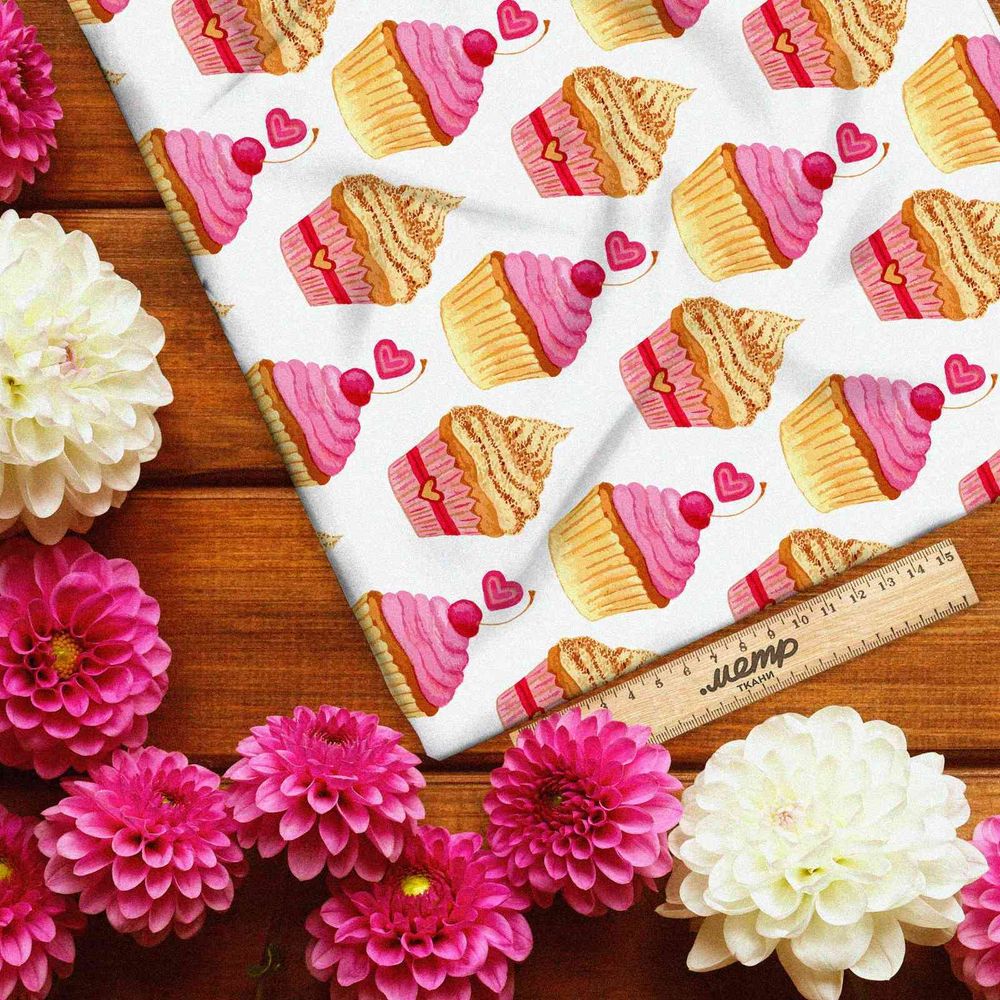 Ткань лен пирожное с вишенкой