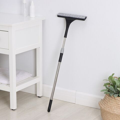 Черная окномойка с насадкой из микрофибры и стальной телескопической ручкой (Цвет: черный)