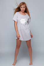 Коротенькая сорочка Amy с изображением совы (Размер: S-M-L) (Цвет: кофейный)