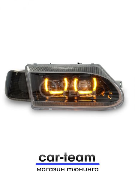 Фары ВАЗ 2113, 2114, 2115 передние с белыми галочками в стиле BMW ver 2.0 c Bi LED модулями, черная маска, тонированные поворотники
