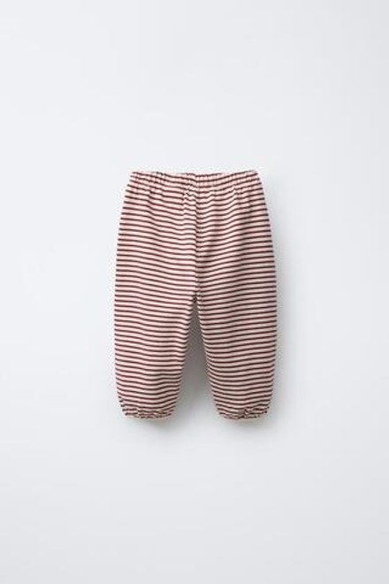 ZARA БРЮКИ-ДЖОГГЕРЫ В ПОЛОСКУ, ЭКРЮ/КРАСНЫЙ