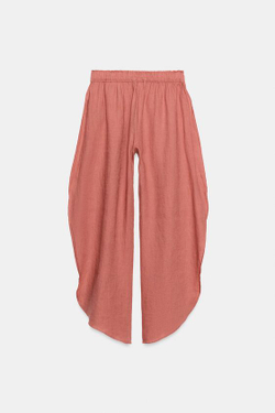 ZARA БРЮКИ ИЗ ЛЬНА С РАЗРЕЗАМИ — ZW COLLECTION, КОРАЛЛОВЫЙ