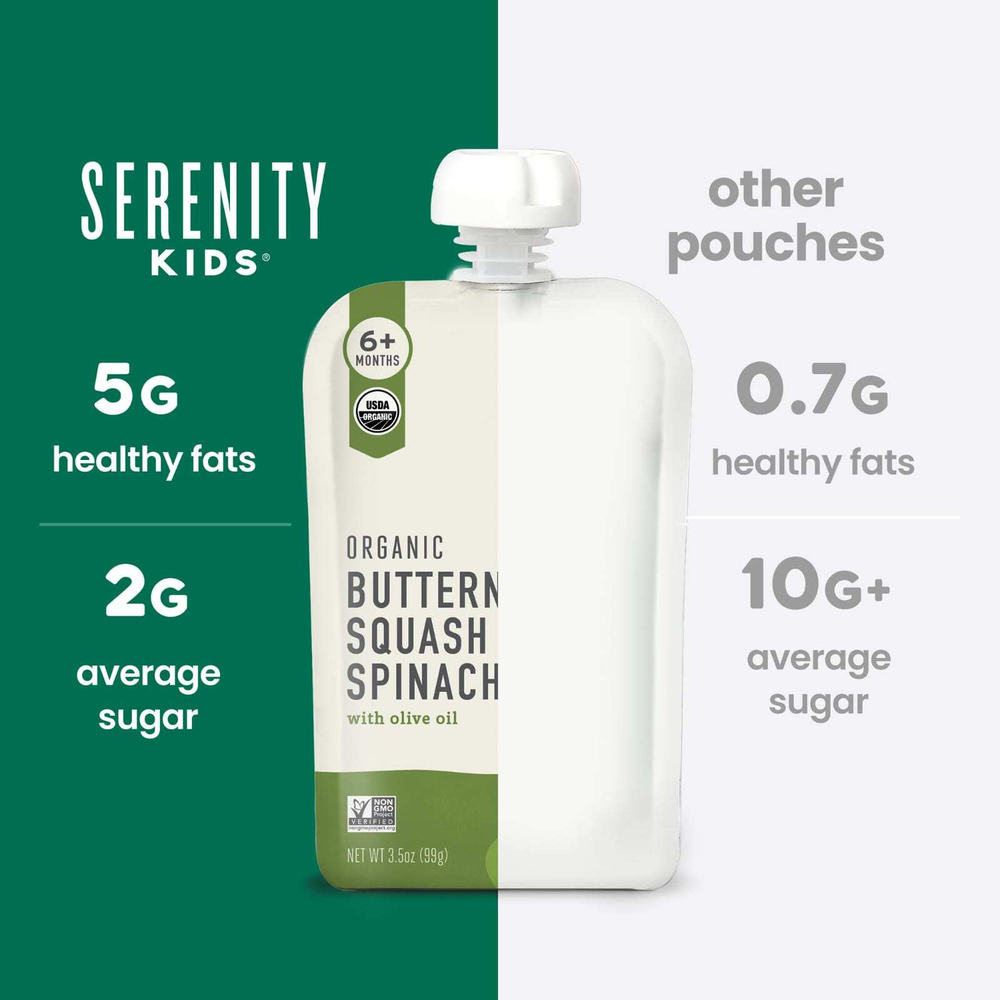 Serenity Kids, органическая мускатная тыква и шпинат с оливковым маслом, для детей от 6 месяцев, 99 г (3,5 унции)