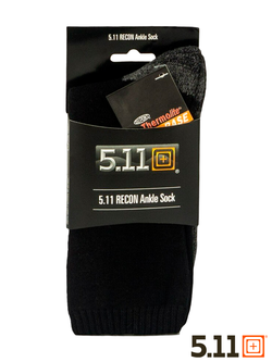 Термоноски 5.11 Tactical RECON Ankle Sock. Чёрно-серый