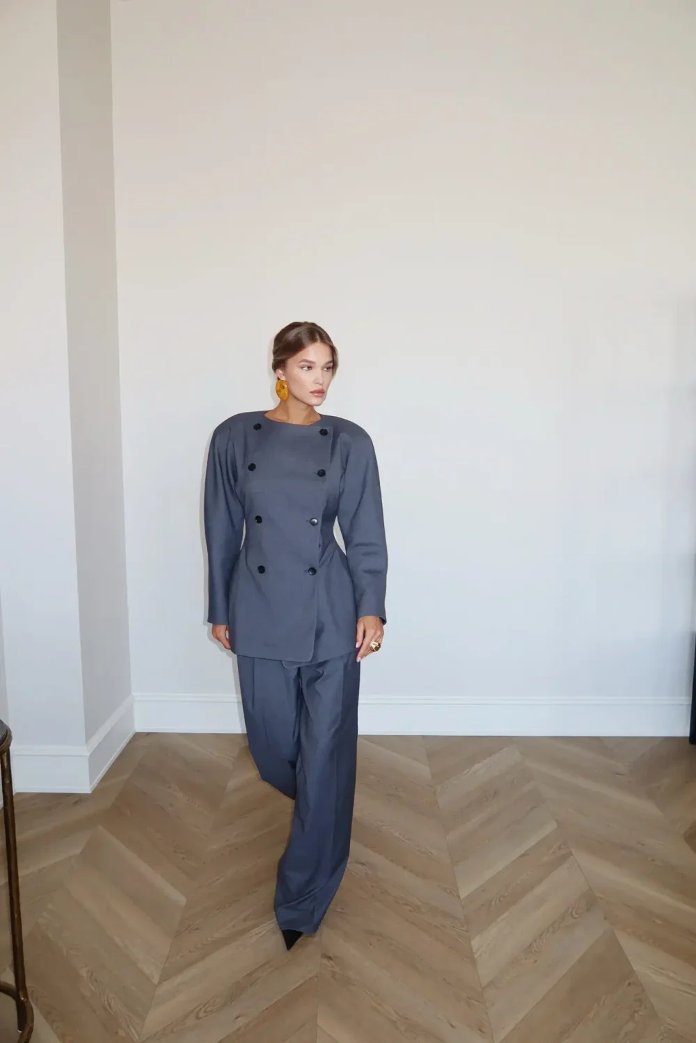 Брюки палаццо на средней посадке, Серый