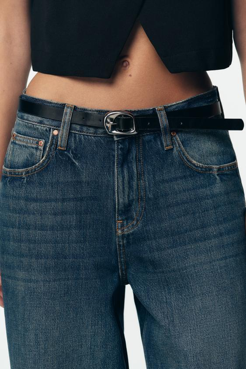 ZARA ДЖИНСЫ-КЮЛОТЫ Z1975 С ВЫСОКОЙ ПОСАДКОЙ И РЕМНЕМ, СИНИЙ