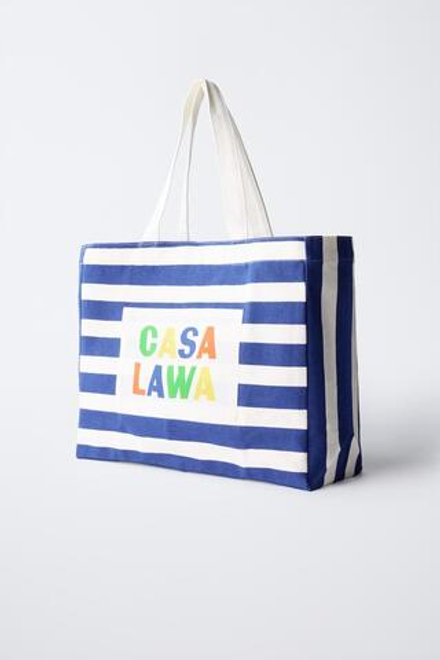 ZARA X CASA LAWA © СУМКА-ШОПЕР В ПОЛОСКУ, СИНИЙ