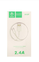 Кабель USB - TypeC DENMEN D22T 2.4A (белый) 1м