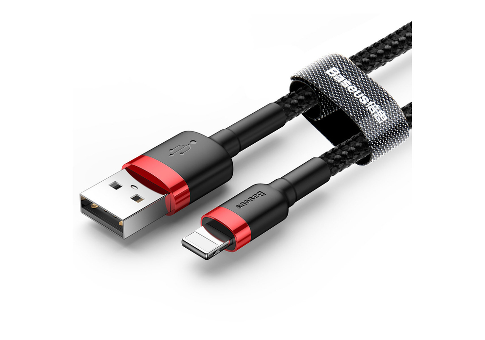 Кабель Baseus Lightning Cafule CALKLF-B19, 1m, нейлон, черно/красный