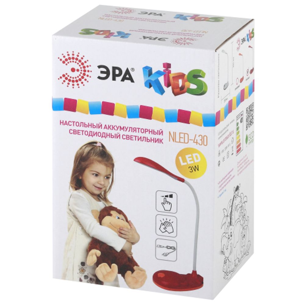 Настольный светильник ЭРА NLED-430-3W-R светодиодный аккумуляторный красный