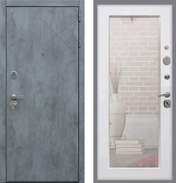 Входная металлическая дверь с зеркалом RеX (РЕКС) Дуэт Б Бетон темный / зеркало Пастораль Силк сноу