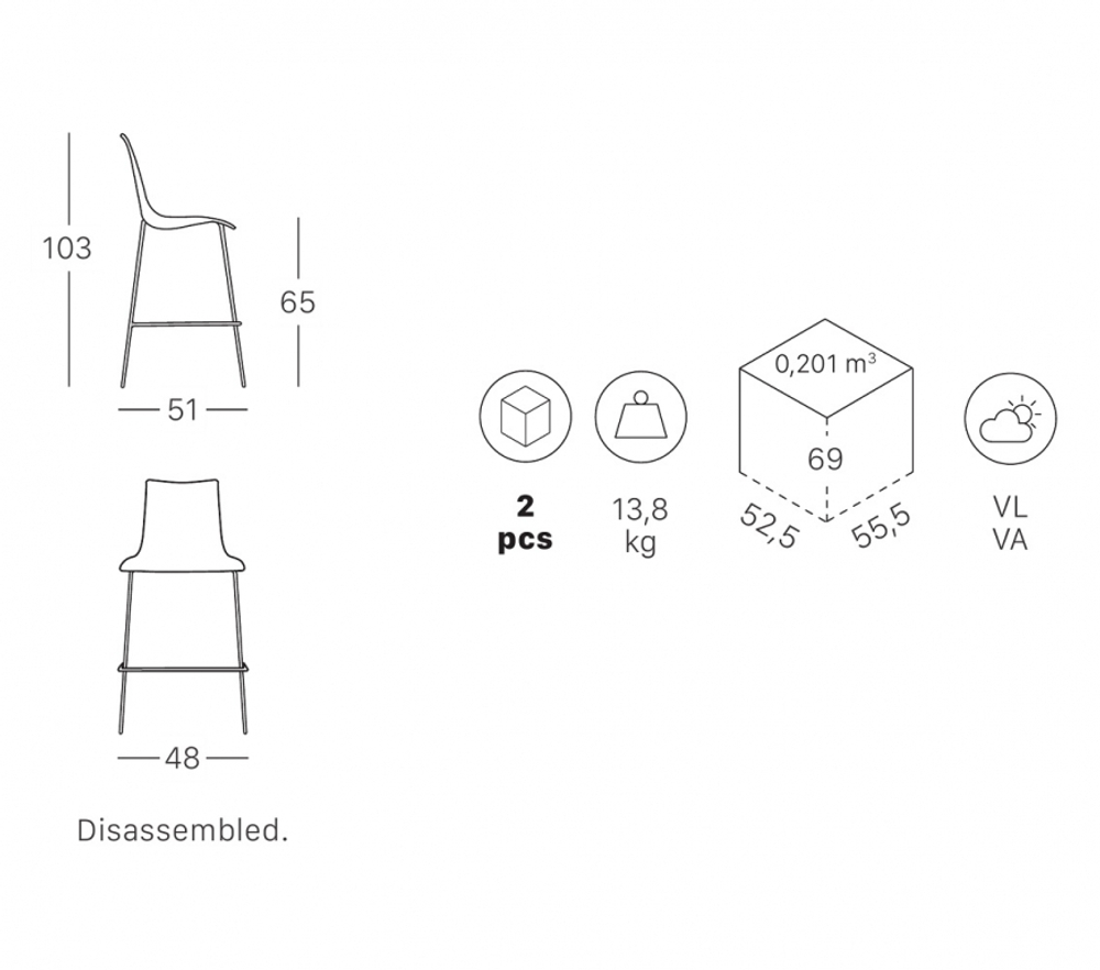 Стул полубарный пластиковый Scab Design Zebra Technopolymer, хром, тортора