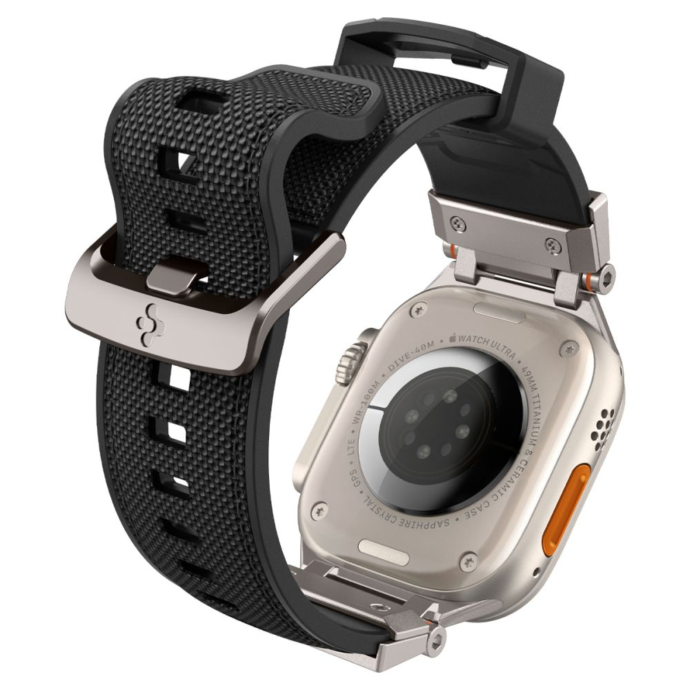 Ремешок Spigen DURAPRO ARMOR APPLE WATCH 4 / 5 / 6 / 7 / 8 / SE / ULTRA (42 / 44 / 45 / 49 MM) BLACK (двухслойный ремешок за счёт использования двух материалов нейлона и ТПУ; металлические соединители)
