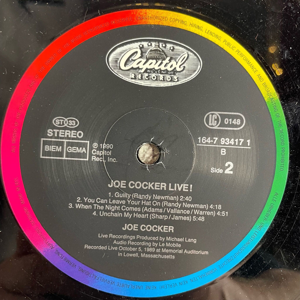 Винтажная виниловая пластинка LP Joe Cocker Live (Germany 1990)