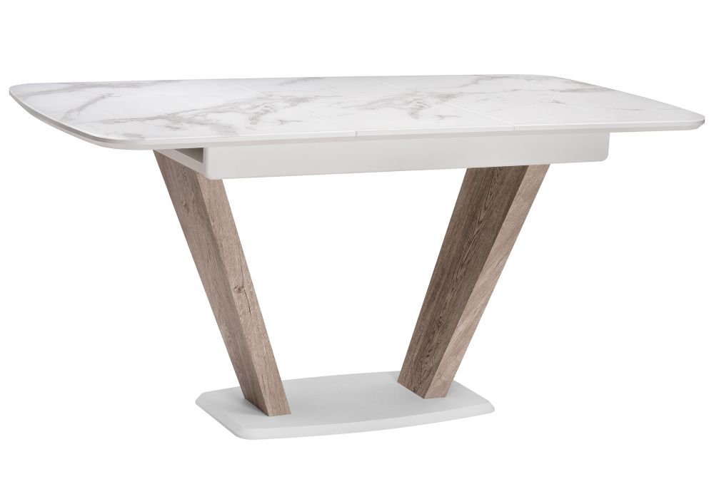 Обеденная группа Виргел светло-серый / белый / белая шагрень / дуб