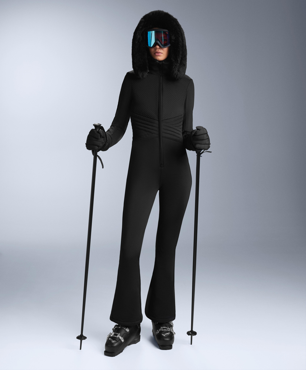 Oysho Водонепроницаемый облегающий эластичный горнолыжный комбинезон, черный