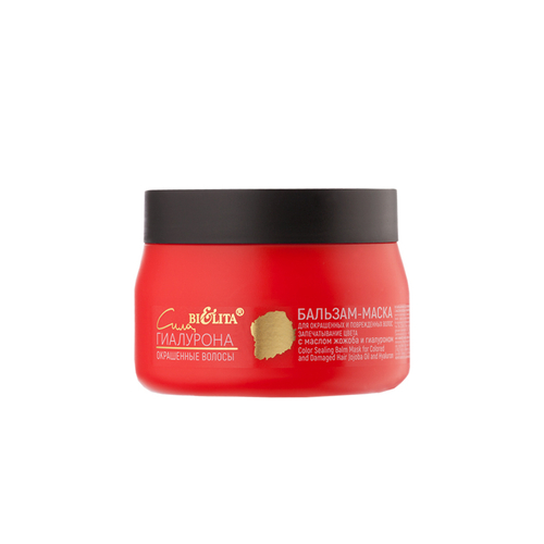 Белита СИЛА ГИАЛУРОНА Окрашенные волосы БАЛЬЗАМ-МАСКА Запечатывание Цвета для окрашенных и повреждённых волос с маслом Жожоба и Гиалуроном 300мл