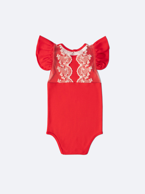 Боди c кружевной спинкой с коротким рукавом, Красный