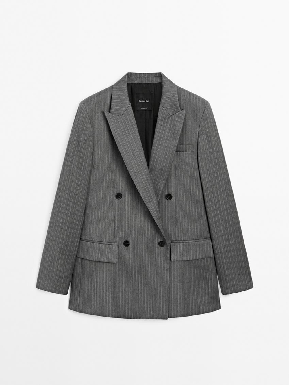 Massimo Dutti Пиджак в тонкую полоску из 100 % шерсти, серый