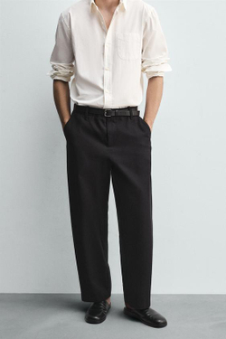 ZARA БРЮКИ-БАНАНЫ ИЗ ЛИОЦЕЛЛА И ХЛОПКА, ЧЕРНЫЙ