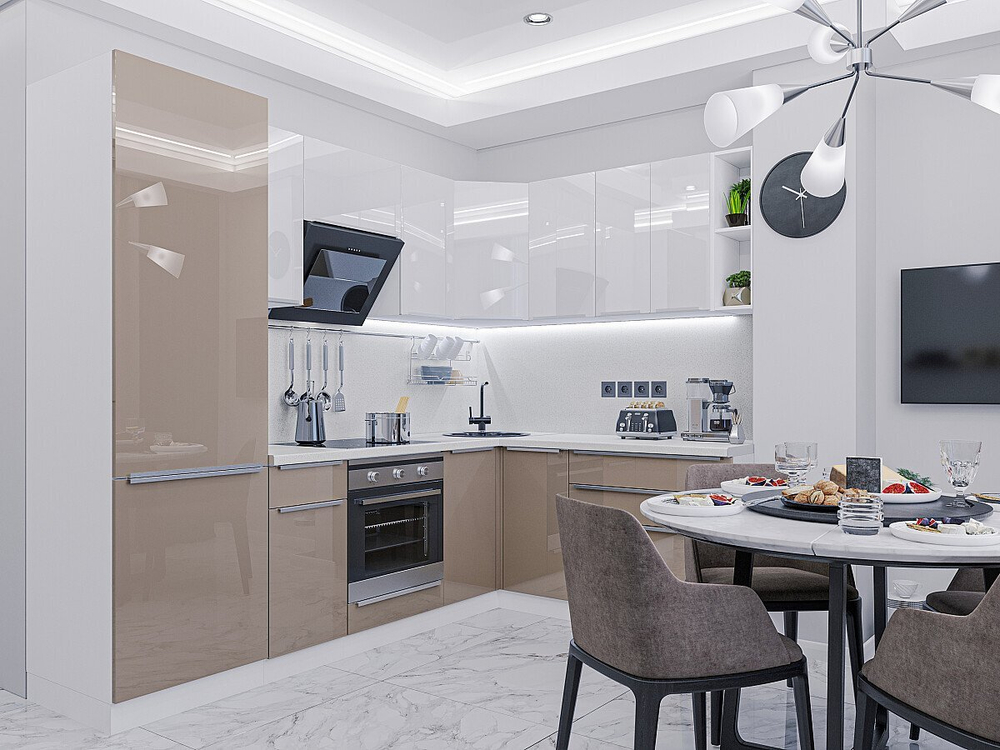 Угловая модульная кухня Фьюжн-04 Gallant/Angel - Белый 2140*2500/1800*600