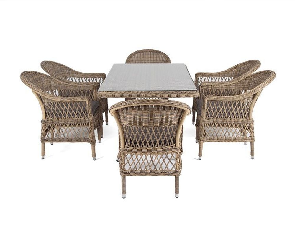 "Амароне" обеденная группа из искусственного ротанга на 6 персон, цвет соломенный