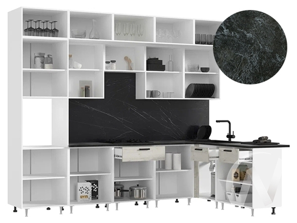 Кухня Рио NEW ЛДСП 3;0х1;8м (белый/дуб крафт белый/кастилло темный) Компоновка №5