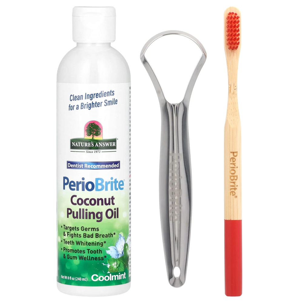Nature's Answer, PerioBrite кокосовое масло для вытягивания со скребком для зубов и языка, холодная мята, 240 мл (8 жидк. унц.)