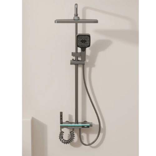 Душевая система 35к ПРОФСАН ПСМ-900-83GA клавиш.упр. лейка "Тропич. душ круг" + гигиен. лейка ГРАФИТ