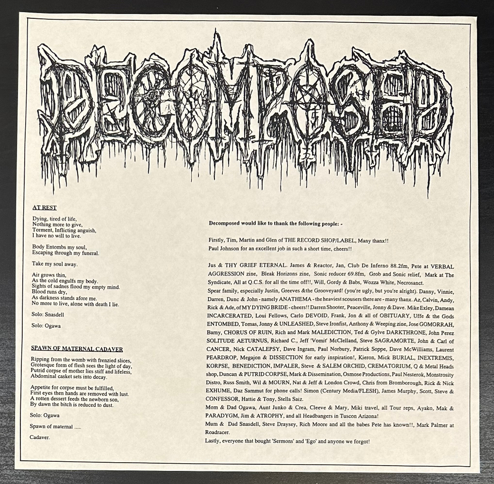 Decomposed - The Funeral Obsession (Англия 1992г.) 12", 45 RPM