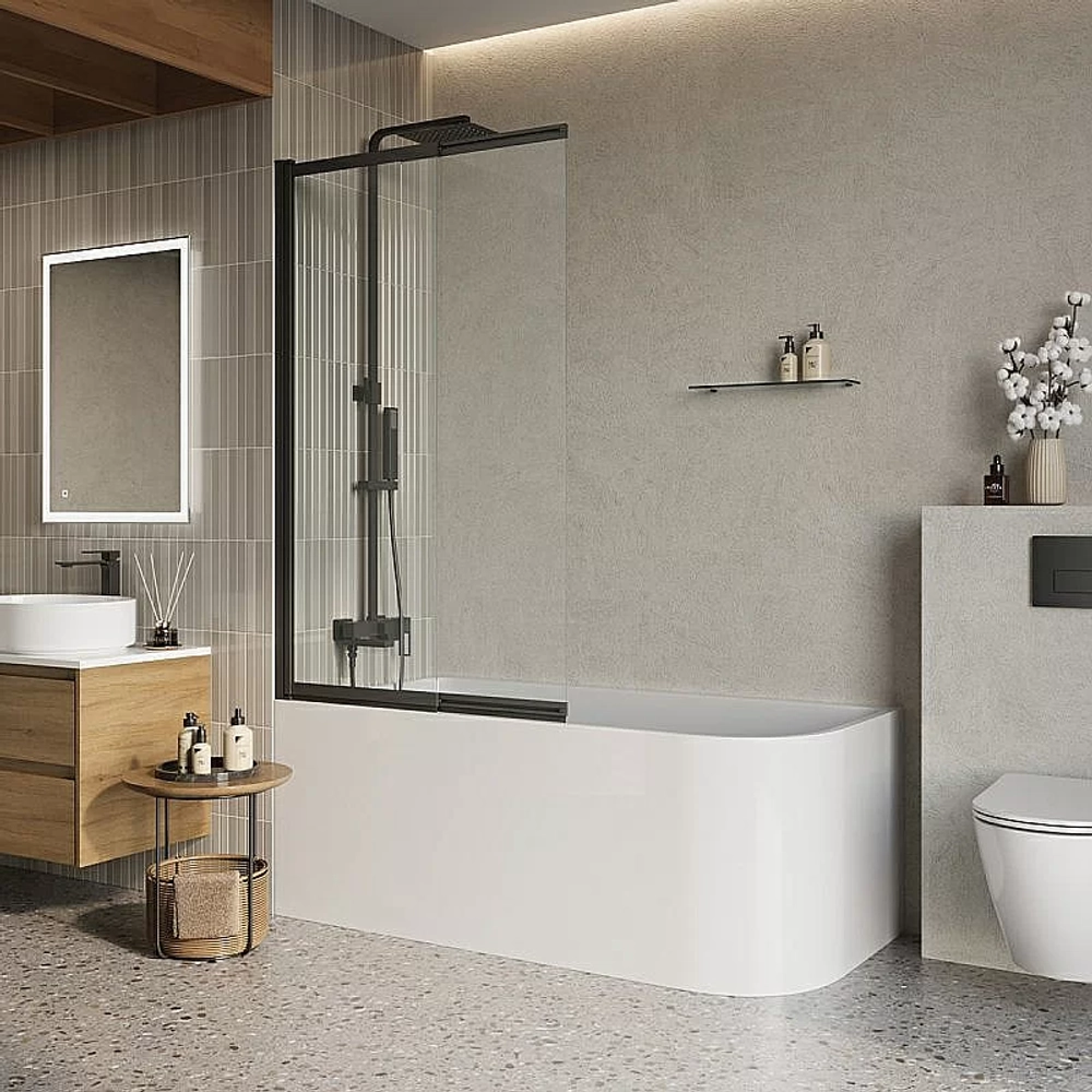Шторка для ванны BelBagno LUCE-VF-11 100 стекло прозрачное/профиль черный