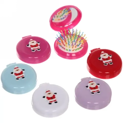 Расчёска массажная складная с зеркалом «Новогодний Мороз», цвет микс, d-6см