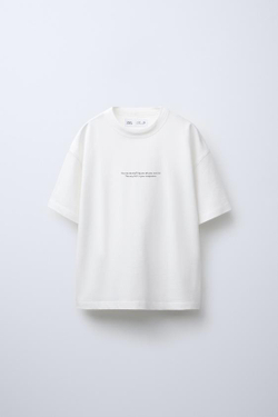 ZARA ФУТБОЛКА С НАДПИСЬЮ, ЖЕЛТОВАТО-БЕЛЫЙ