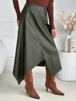 Юбка кожаная трапеция миди