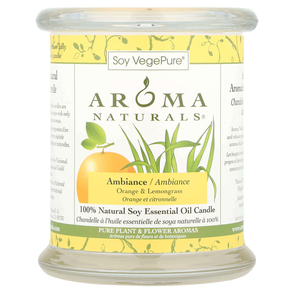Aroma Naturals, Soy VegePure, 100% Натуральная Свеча Эфирного Масла Сои, Атмосфера, Апельсин и Лимонник 8.8 унции (260 г)