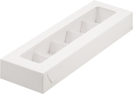 Коробка для конфет 5 шт с окном белая, 23,5х7х3 см
