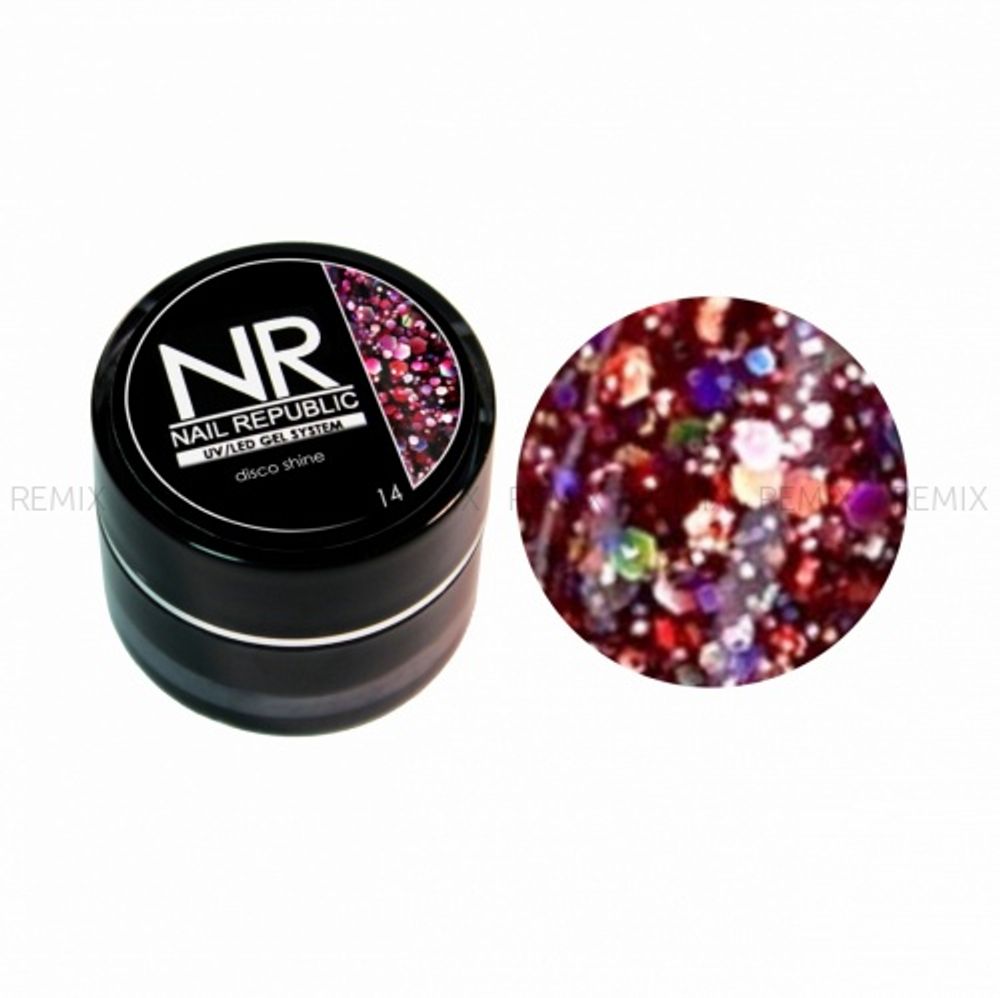 NR Гелевая краска DISCO SHINE 14 с крупными шестигранниками (7 мл)