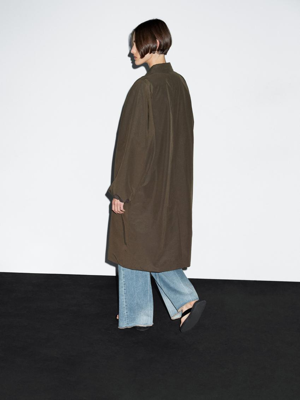 Massimo Dutti Тренч из высокотехнологичной ткани с пуговицей, коричневый