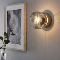IKEA SOLKLINT  (ИКЕА СОЛКЛИНТ)  -  Настенный светильник, стационарная установка, латунь/серое прозрачное стекло