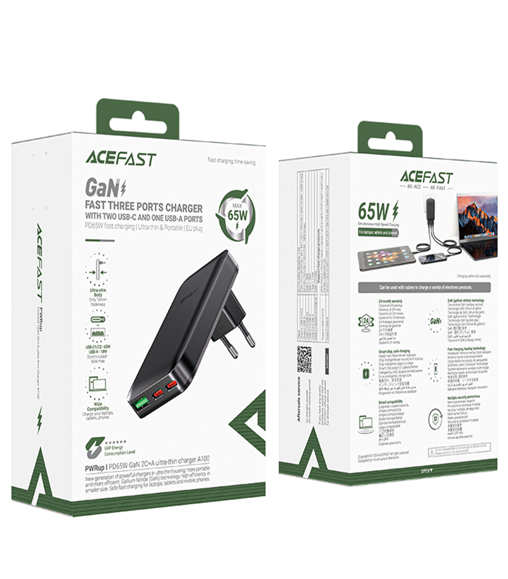 A100 PD65W GaN 2C+A ultra-thin Charger (EU)