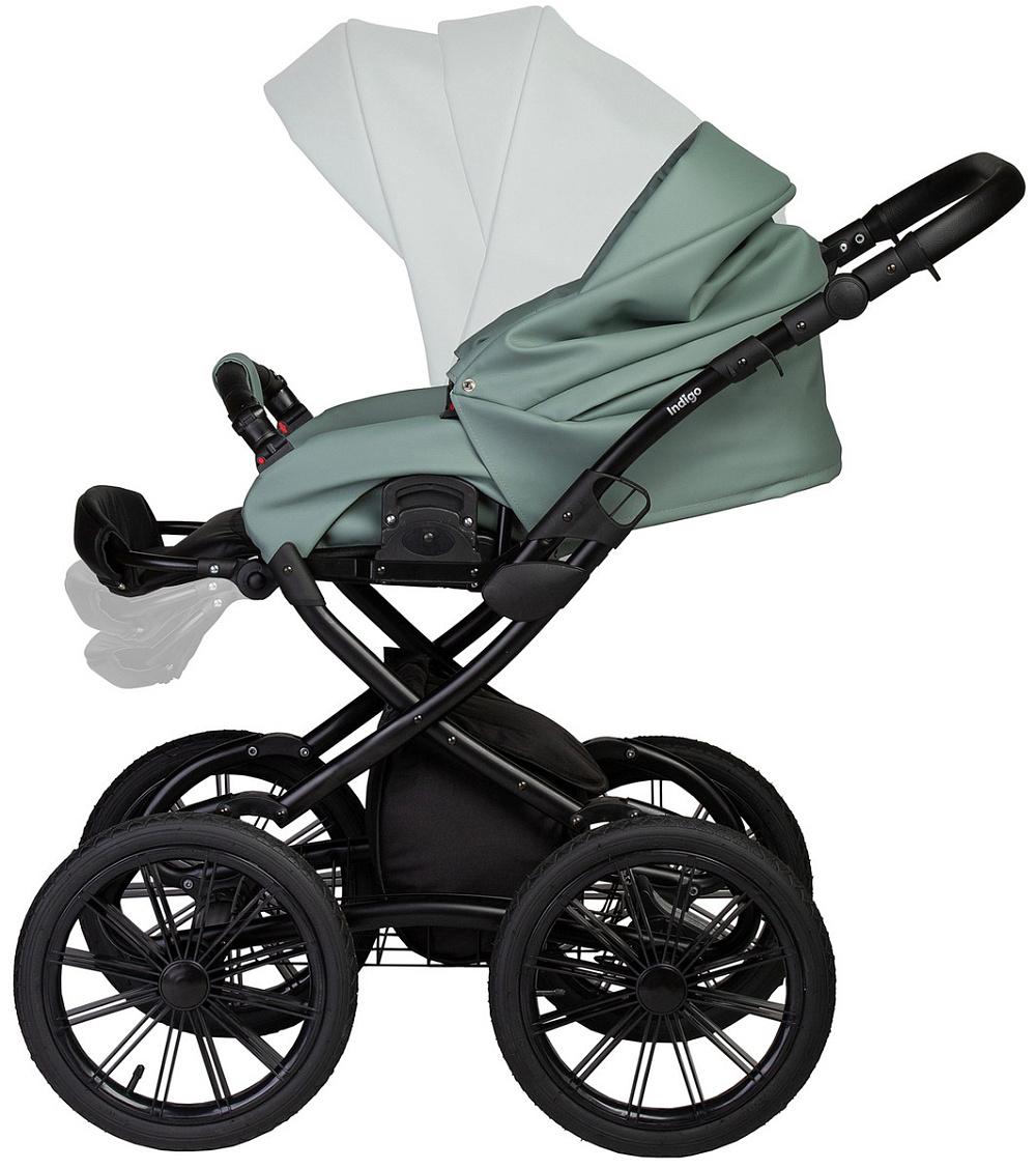 Детская коляска Indigo Mio Eco Plus 14 3 в 1 с автокреслом Avionaut Cosmo Grey 03 шалфей кожа