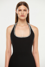 Платье макси из крепа вышивкой кристаллами