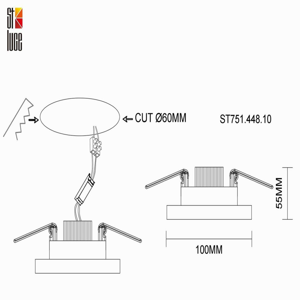 ST751.448.10 Св-к встр. Черный LED 1*10W 4000K 750Lm Ra&gt;90 38° IP20 D100xH75 170-240V