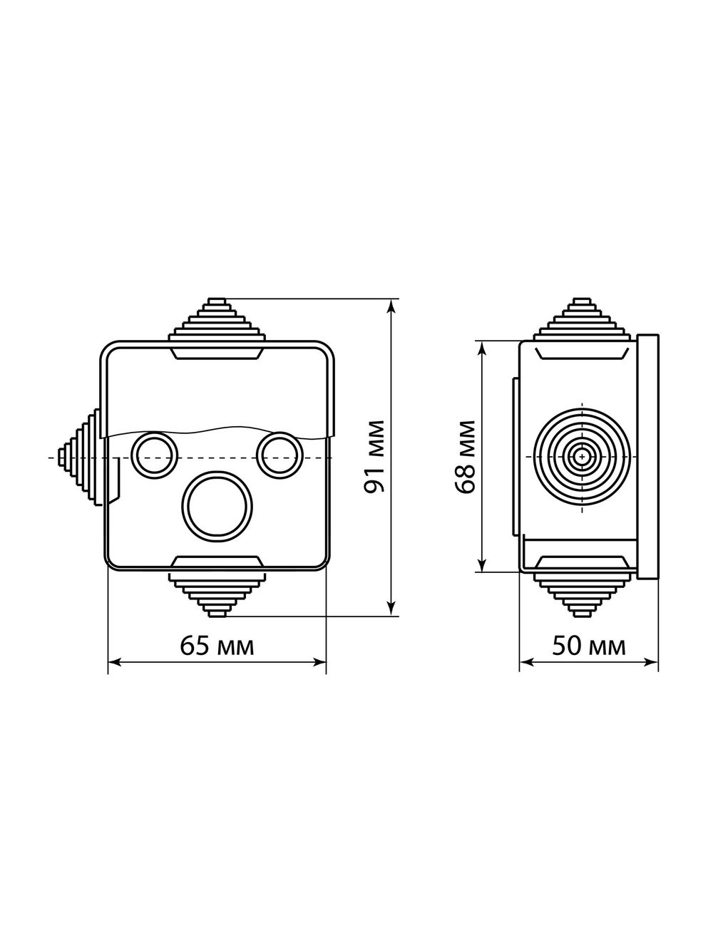 Распаячная коробка ОП 65х65х50мм, крышка,  IP54, 4вх. TDM SQ1401-0111